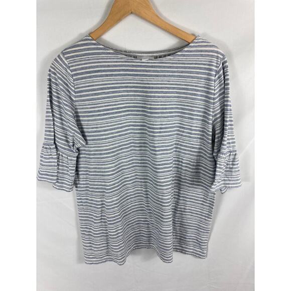 J Jill Striped Flounced Sleeve Blouse Size Large - Picture 1 of 6
